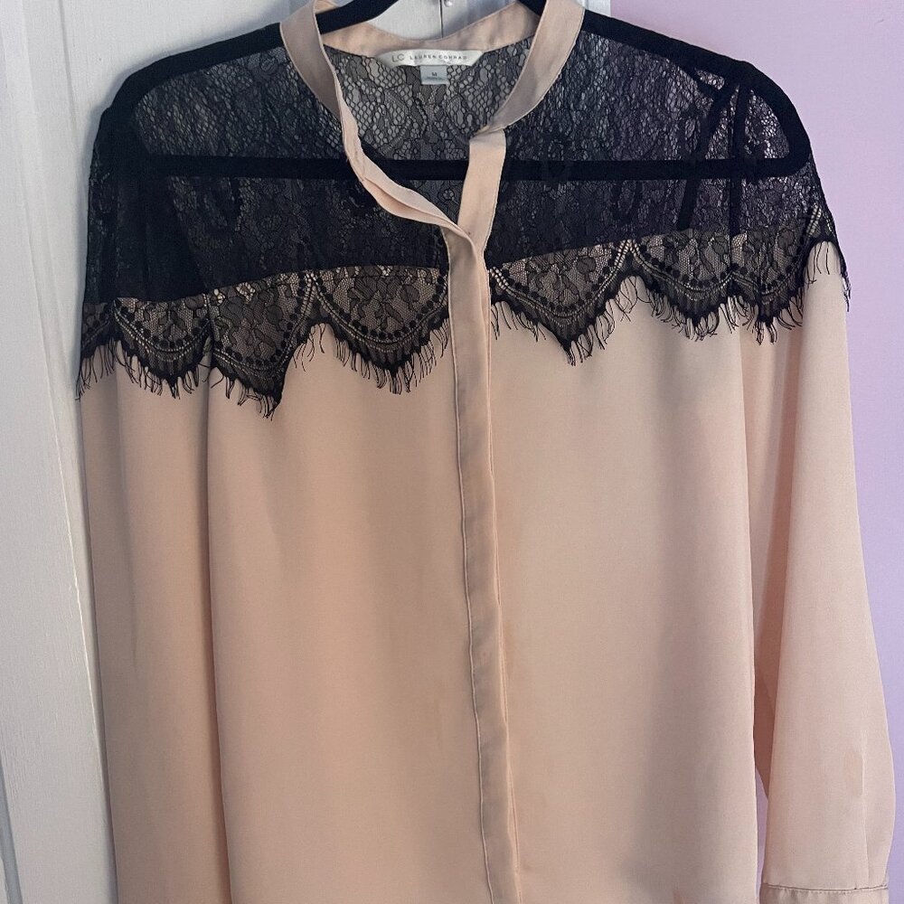 Lauren Conrad Black Lace and pink blouse, Size L